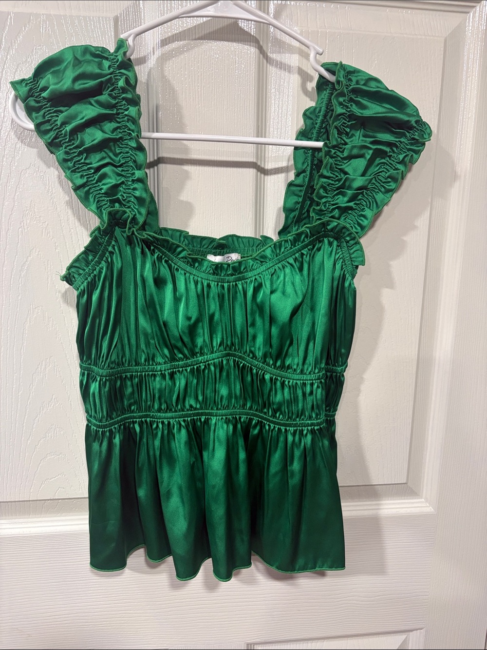 emory park Emerald Green Ruffled Satin Peplum Tank